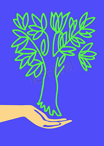 艺术矢量树摄影照片_矢量绘图的手拿着树