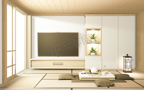 电视柜和扶手椅日式客房 Ryokan minimal de