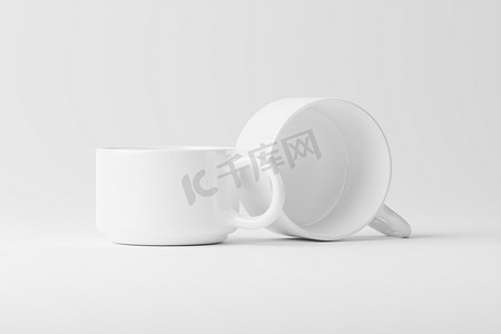 咖啡杯3d摄影照片_陶瓷杯咖啡茶白色空白 3D 渲染样机