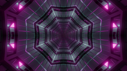 黑暗隧道中紫色灯光的 3D 插图