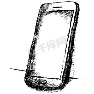 手机手机手绘摄影照片_白色背景下带有阴影的手机手绘草图