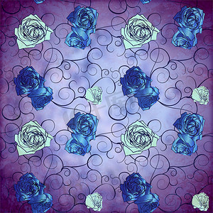 蓝玫瑰复古 stily 图案与 grunge 效果