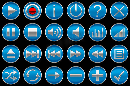 圆形蓝色控制面板图标或按钮