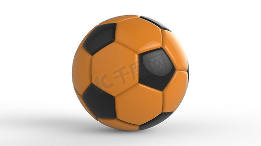 橙色足球塑料皮革金属织物球隔离在黑色背景上。
