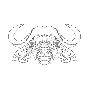 水牛的手绘抽象肖像，用于纹身、标志、墙壁装饰、T 恤印花设计或外套。