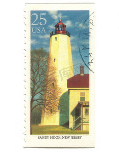 来自美国的带灯塔的旧邮票