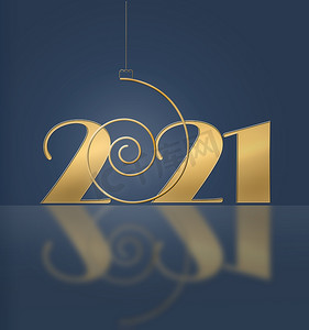 新年歌单海报摄影照片_2021 年圣诞快乐，新年快乐，金色螺旋形。
