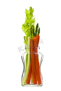 高卡路里摄影照片_玻璃容器中的低卡路里蔬菜