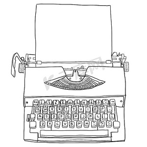 复古打字机与空白纸可爱线条艺术绘画错觉
