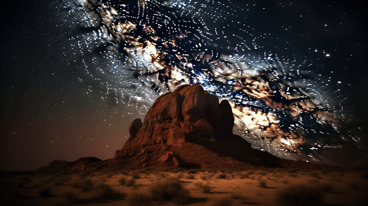 星夜摄影照片_星夜下的棕色岩层