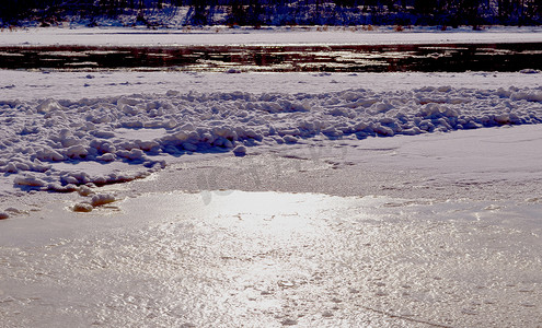 结冰但仍在流动的浮冰雪水