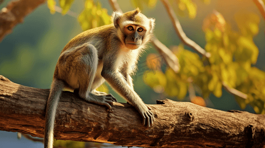 一只猴子坐在树枝上