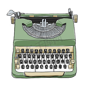绿色英式打字机可爱艺术插画