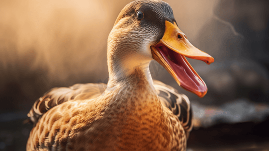 一只张嘴的鸭子的特写
