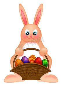 兔子粉色摄影照片_复活节快乐兔子与蛋篮图