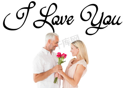 献给可爱的摄影照片_深情男子献给他的伴侣玫瑰的合成形象