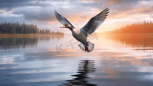 一只鸟在水体上空飞翔