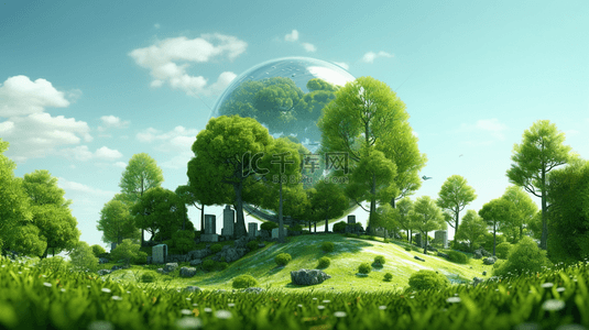 立体字效果背景图片_3D立体绿色节能环保地球保护环境