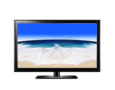 显示屏屏摄影照片_显示沙滩的 LCD 显示屏