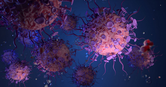 病毒和细胞的 3d 渲染。