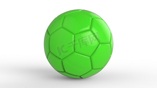 绿色足球塑料皮革金属织物球隔离在黑色背景上。