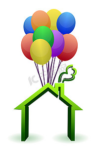 气球举起的房子-插图设计