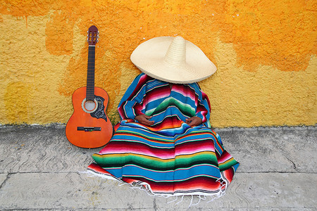 墨西哥典型的懒人阔边帽帽子吉他 serape