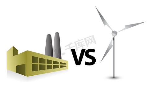 工厂 vs 风车能源插画概念设计