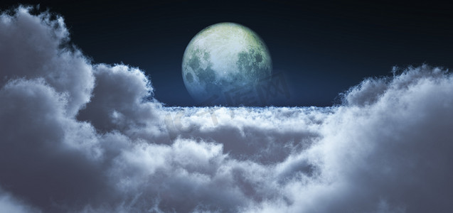 飞机飞过云层摄影照片_夜晚飞过云层满月