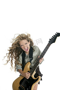弹电吉他的金发小姑娘硬核风头发