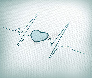 带心脏图形的青色 ECG 线
