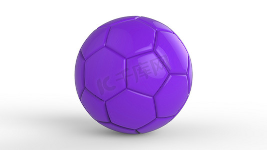 足球联赛展板摄影照片_紫色足球塑料皮革金属织物球隔离在黑色背景上。