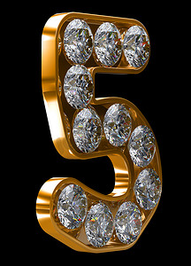 镶嵌钻石的金色 5 数字