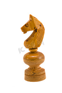 国际象棋骑士摄影照片_孤立的木制老国际象棋骑士
