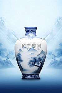 传统文化绘画背景图片_中国风青花瓷瓷器山水背景