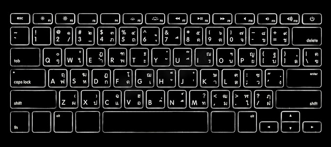带照明背光的电脑泰语字母键盘。