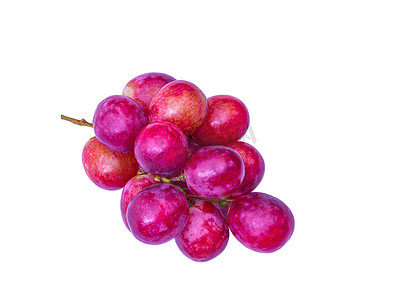 用白色背景上的剪裁路径特写文本分离出一串红葡萄营养有机水果