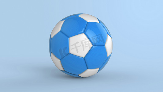 蓝色足球塑料皮革金属织物球隔离在黑色背景上。