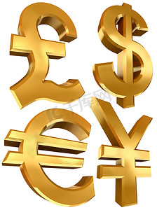 英镑美元欧元和日元金色符号