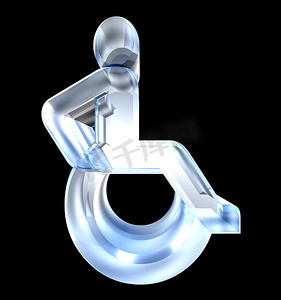 玻璃中的通用轮椅符号 (3d)