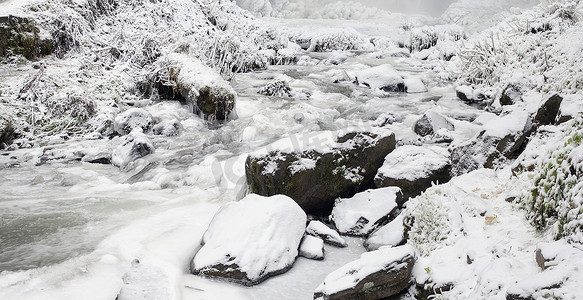 冬季冰雪中的 Latourell Falls Creek