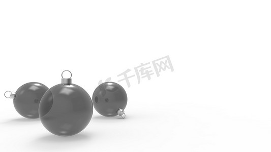 白色背景上的灰色透明玻璃球，圣诞树的彩色圣诞球，3d 渲染图，圣诞假期卡背景