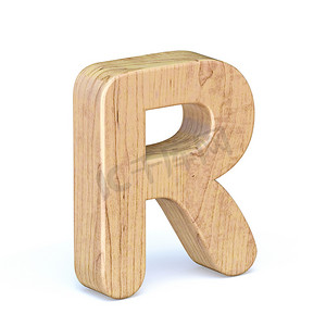 字体排版摄影照片_圆形木制字体 Letter R 3D