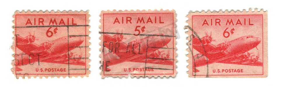 邮戳美国摄影照片_美国 6 美分的三张旧邮票