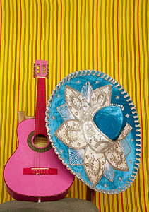 墨西哥流浪乐队刺绣墨西哥帽粉色吉他