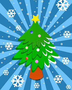 在蓝色背景上的卡通圣诞树