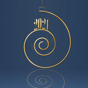 2021 年圣诞快乐，新年快乐，金色螺旋形。