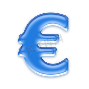 白色背景上孤立的 Aqua 货币符号-欧元