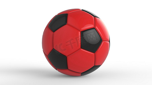 红色足球塑料皮革金属织物球隔离在黑色背景上。