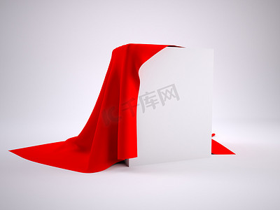 红色的立方体摄影照片_用红布盖着的盒子